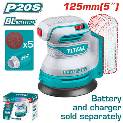 TOTAL Cordless Random Orbit Sander 20V - 125mm | 5" - Battery & charger sold separately (TROSLI2002)
