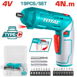 TOTAL 19PCs Cordless Screwdriver Set 4N.m | 1/4" - Without USB Cable (TSDLI0442)