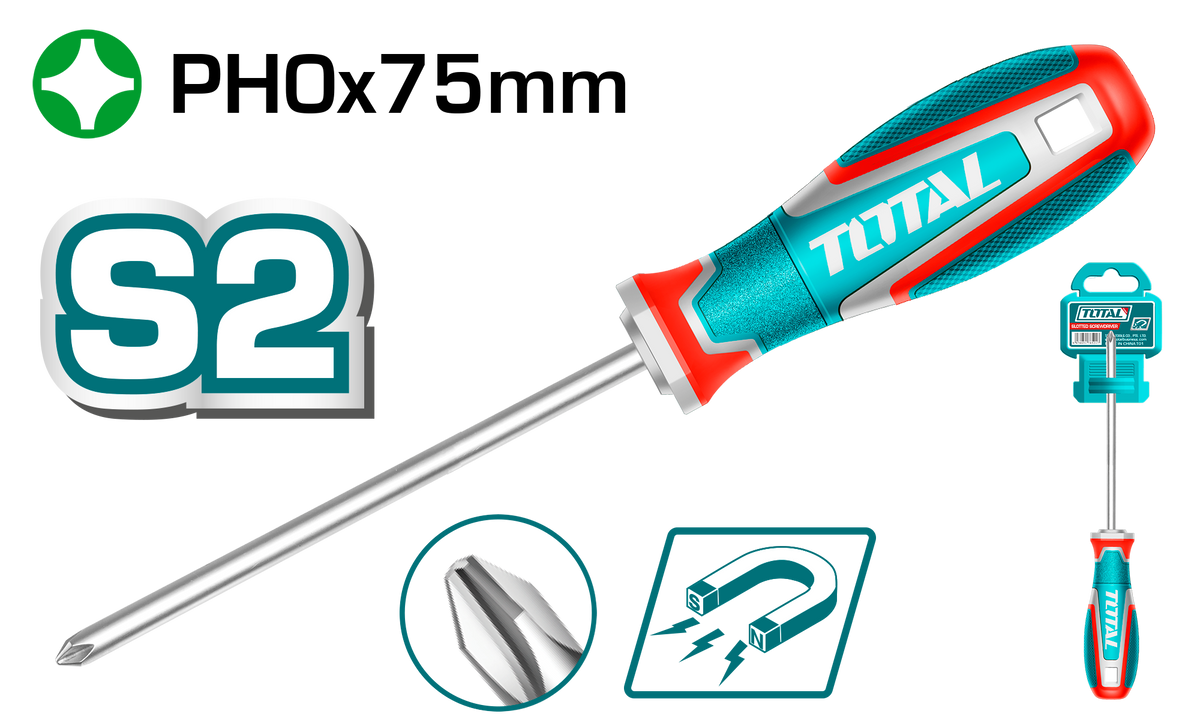 TOTAL Magnetic Phillips Screwdriver PH0x75mm (TSDPH0075)
