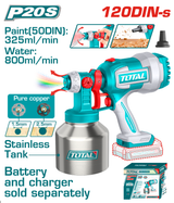 TOTAL Cordless Spray Gun 20V – Adjustable Paint Sprayer with Stainless Steel Cup - Battery & Charger Sold Separately (TSGLI20041)
