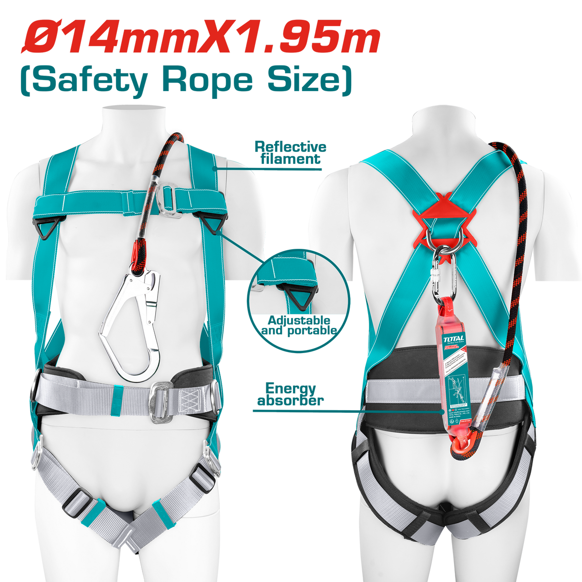 TOTAL Safety Harness with Energy Absorber and ¢14mm*1.95m Rope (TSH501420)