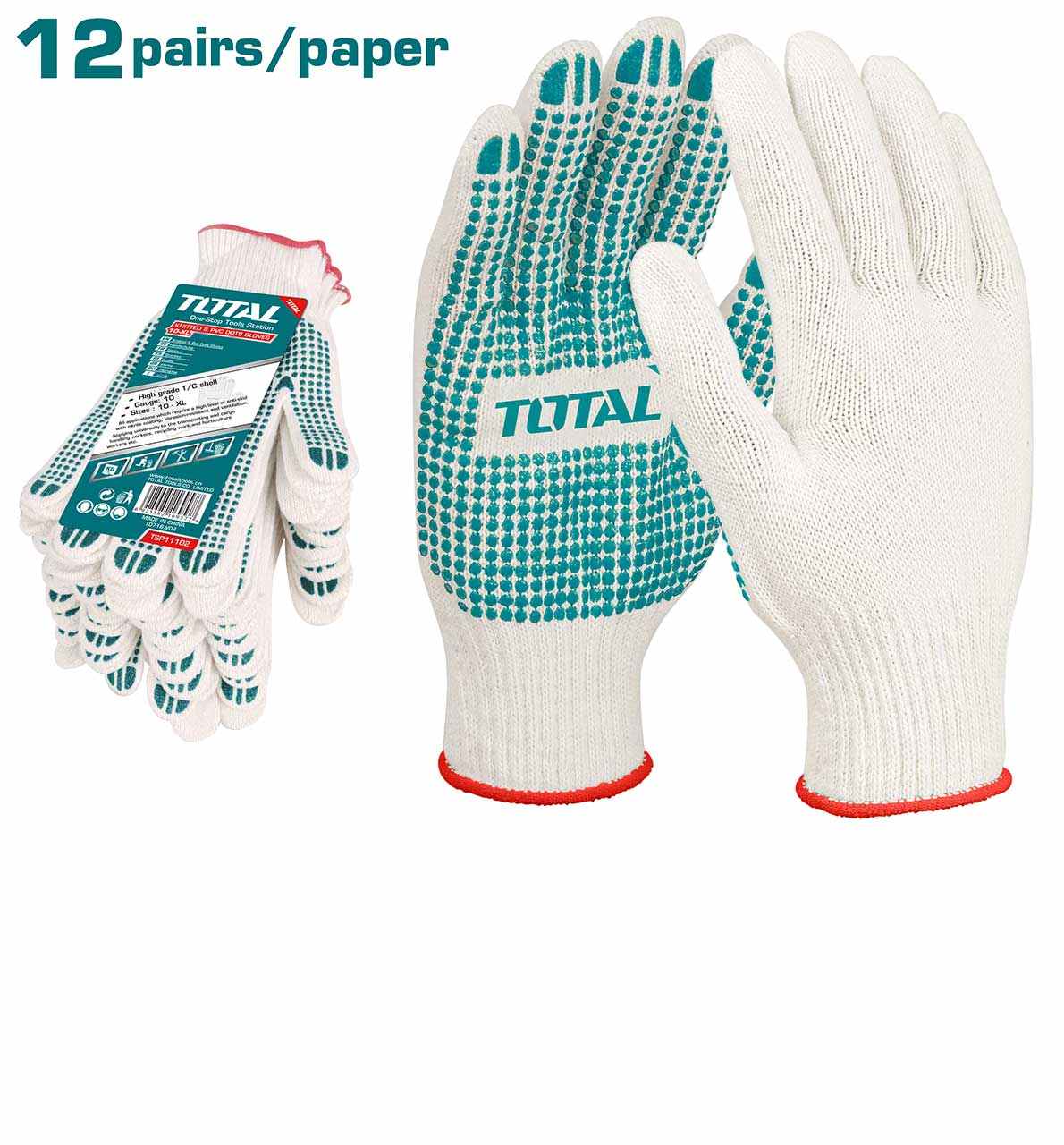 TOTAL TSP11102 Knitted Gloves with PVC Dots – Firm Grip