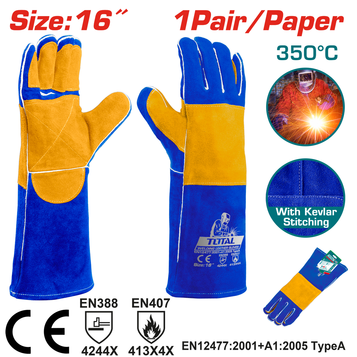 TOTAL Welding Leather Gloves 16" – Heat Resistant Kevlar Stitched Safety Gloves (TSP15216)
