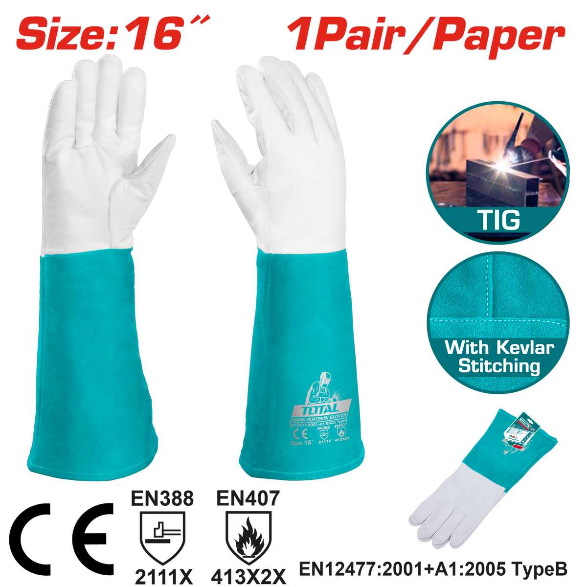 TOTAL Grain Goatskin Leather Gloves 16" – Heat Resistant Heavy Duty Work Gloves (TSP19141)