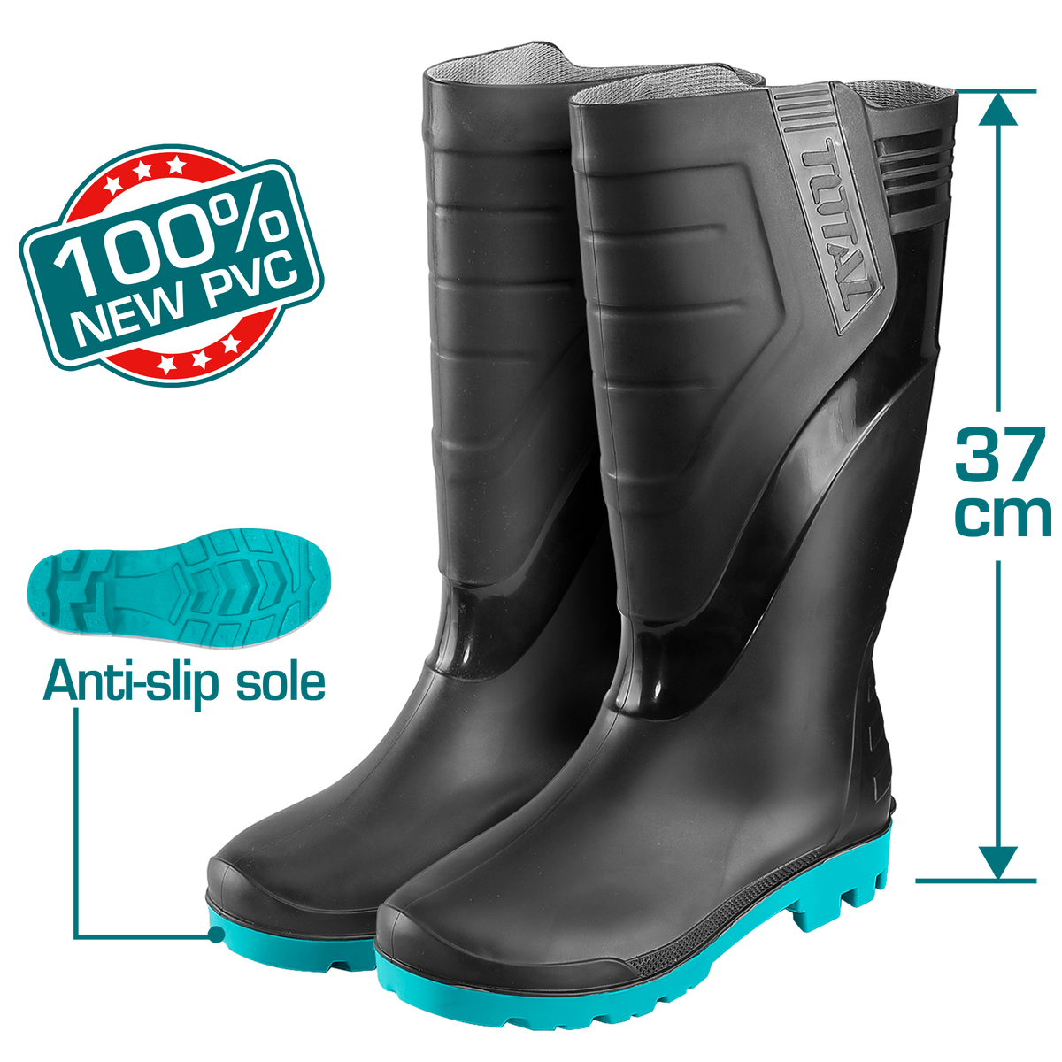 TOTAL Black PVC Rain Boots | Waterproof & Chemical Resistant (TSP302LAB)