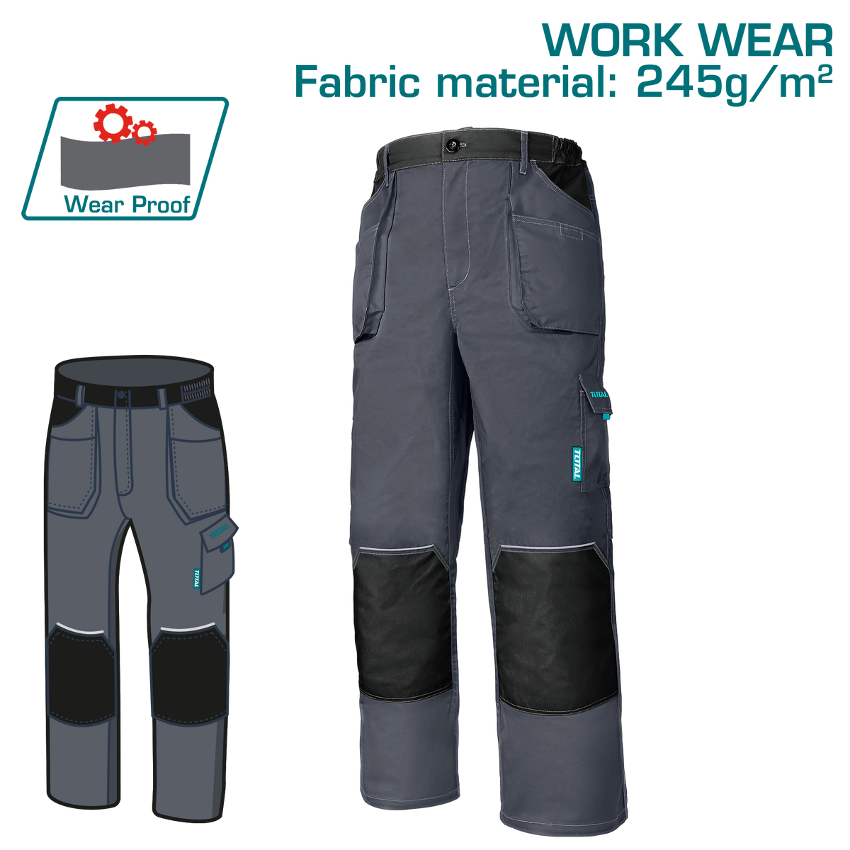 TOTAL Work Trousers with Knee Pad Pockets – Durable & Reflective (TSP6022)