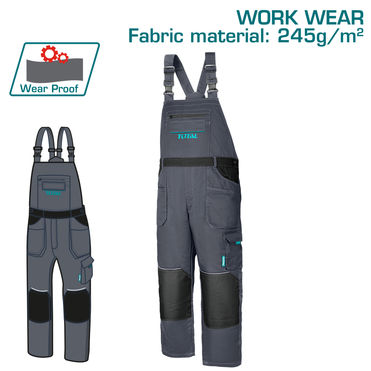 TOTAL Work Overalls – Heavy Duty Bib & Brace Workwear (TSP6033)