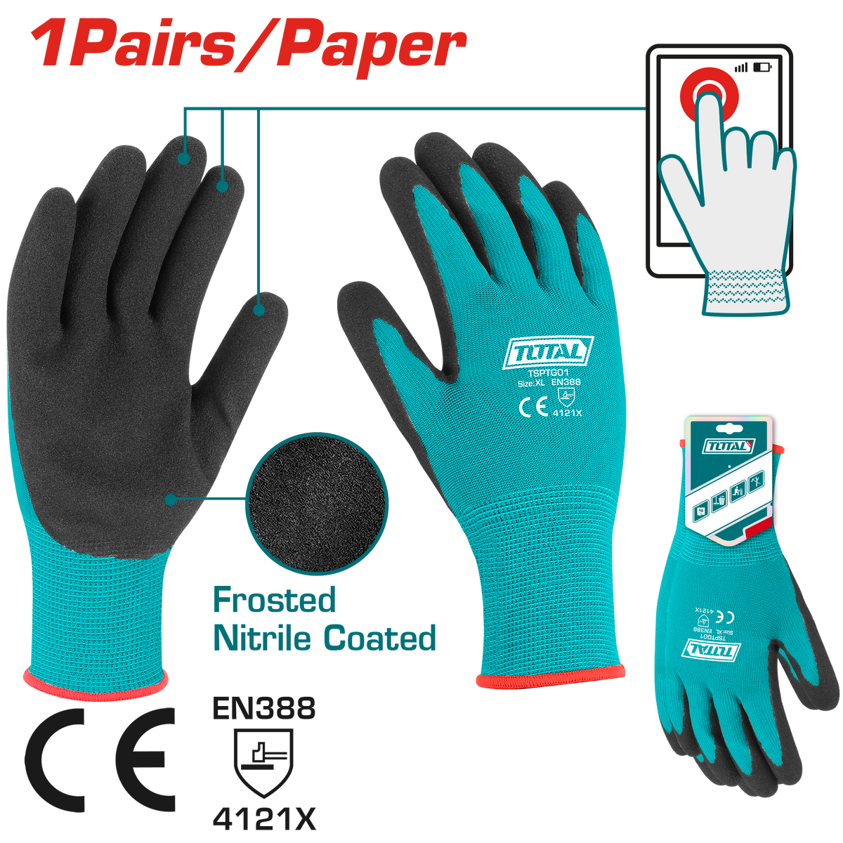 TOTAL Nitrile Frosted Coated Gloves – Touchscreen Compatible - XL (TSPTG01)