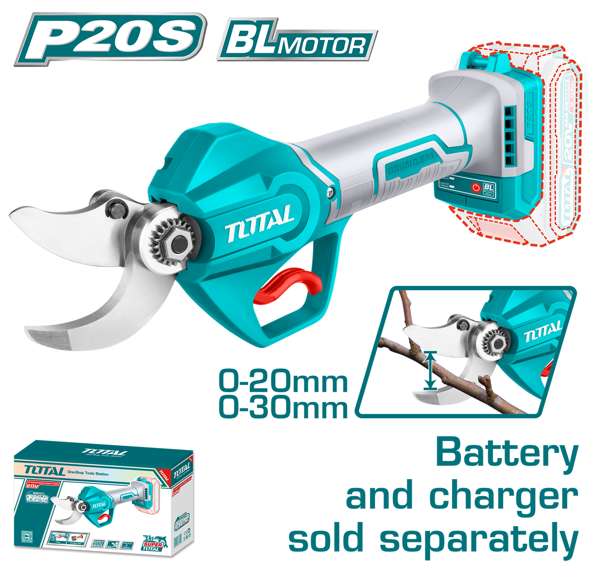 TOTAL Cordless Gauge Straight Shear 20V – Brushless Cutting Tool 20-30mm | Battery & Charger Sold Separately (TSSLI20308)