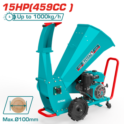 TOTAL Gasoline Wood Chipper 15HP – 100mm Capacity Wood Shredder with Wheels (TWCS2100)