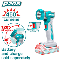 TOTAL Cordless Work Lamp 20V – 450 Lumens LED Portable Work Light (TWLI2058)