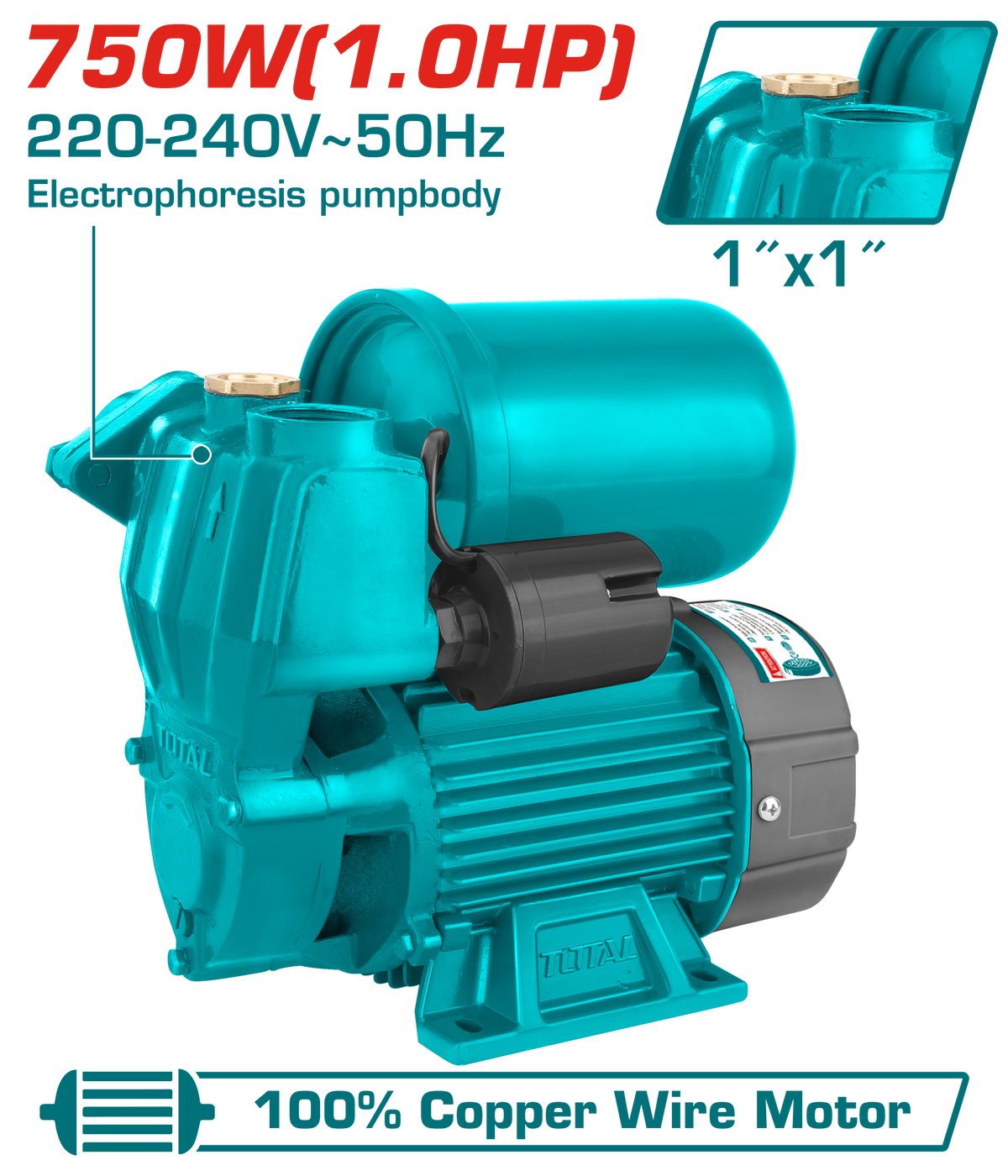 TOTAL Automatic Self-Priming Water Pump 1.0HP – With Pressure Switch & Tank (TWP97506)