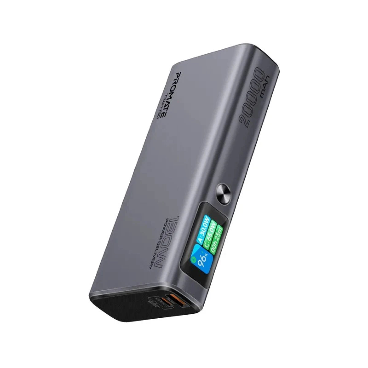 Promate Titan-130 Multi-Port Power Delivery Power Bank with TFT LCD Screen, 130W, 20000mAh