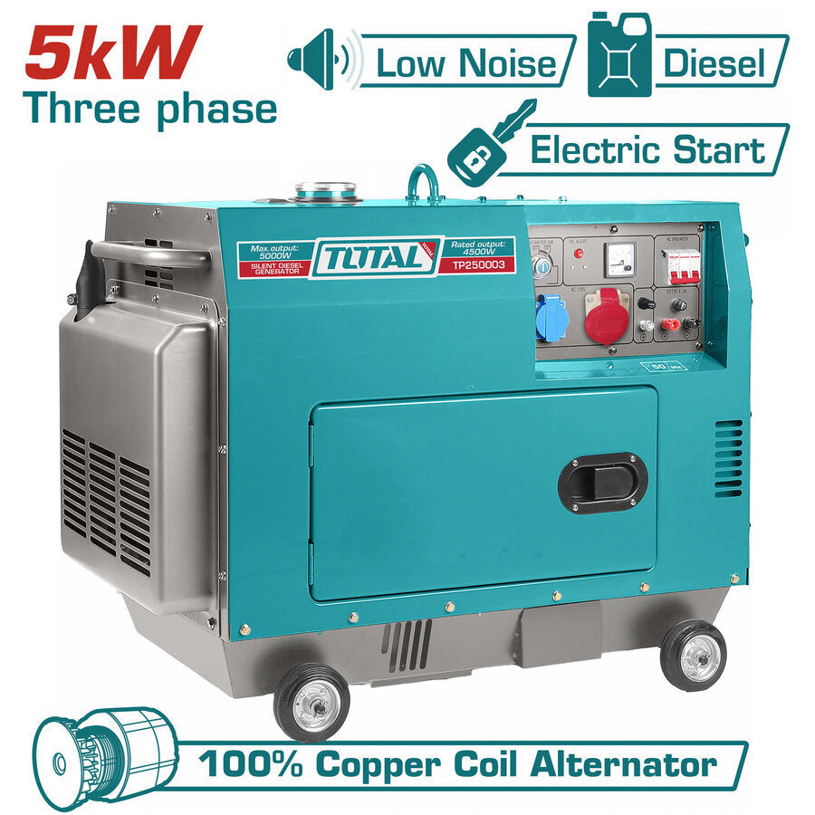Total 5KW Silent Diesel Generator 3 Phase with Air Cooling System