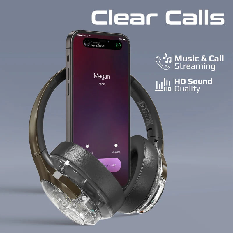 Promate TransTune Active Noise Cancelling Hi-Fi Stereo Wireless Headphones with RGB Lights - Silver