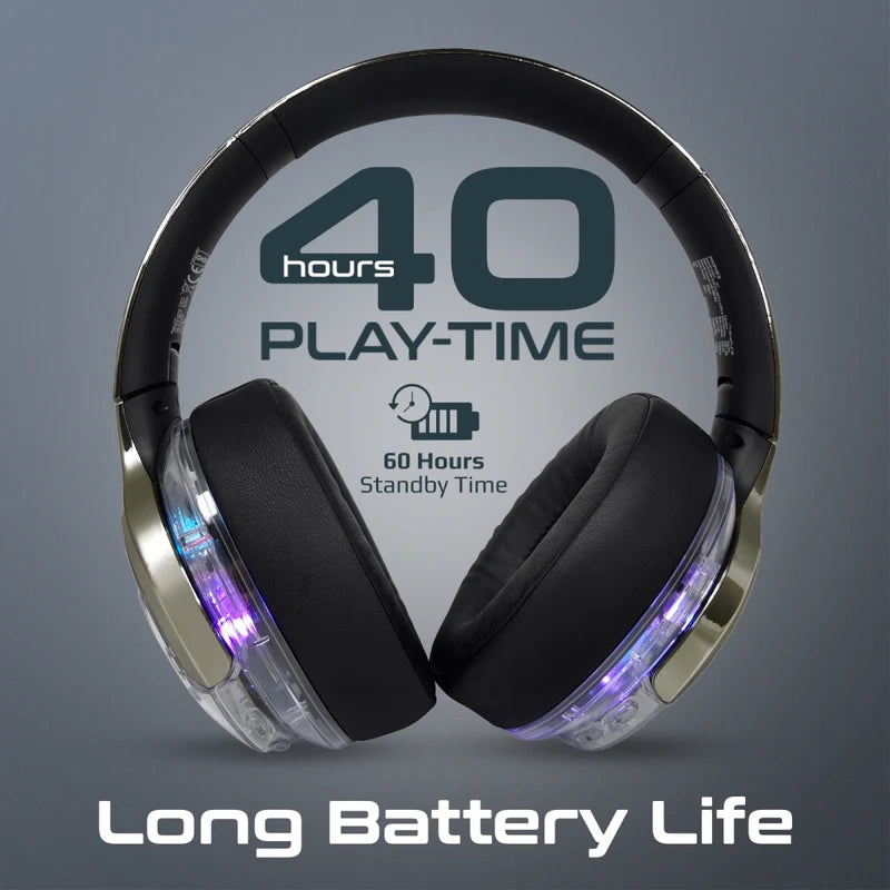 Promate TransTune Active Noise Cancelling Hi-Fi Stereo Wireless Headphones with RGB Lights - Silver