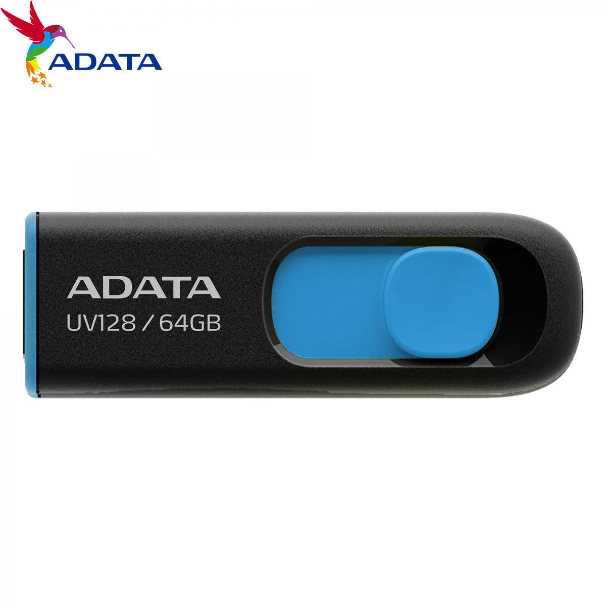 ADATA UV128 64GB باللونين الأسود والأزرق للبيع بالتجزئة