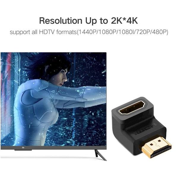 محول يوجرين HDMI ذكر إلى أنثى زاوية لأسفل - أسود مدمج وعملي