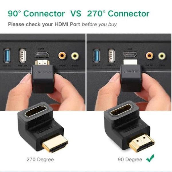 محول يوجرين HDMI ذكر إلى أنثى زاوية لأسفل - أسود مدمج وعملي