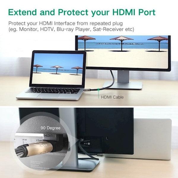 محول يوجرين HDMI ذكر إلى أنثى زاوية لأسفل - أسود مدمج وعملي