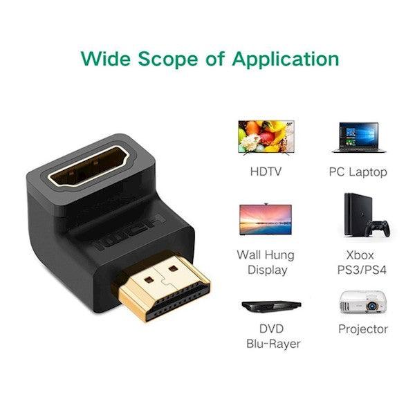 محول يوجرين HDMI ذكر إلى أنثى زاوية لأسفل - أسود مدمج وعملي