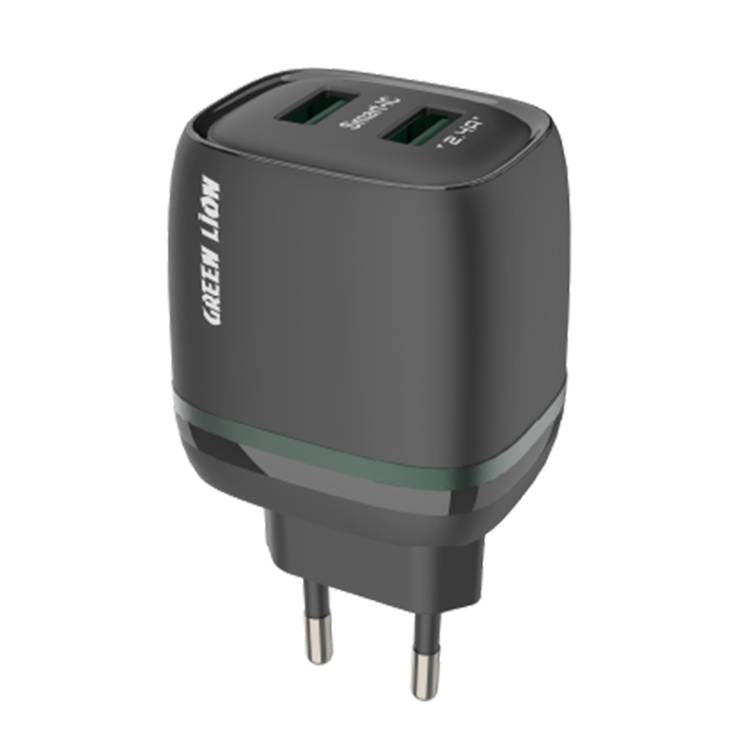 Green Lion Dual USB 12W Wall Charger with USB-A to USB-C Cable 1M EU - Black
