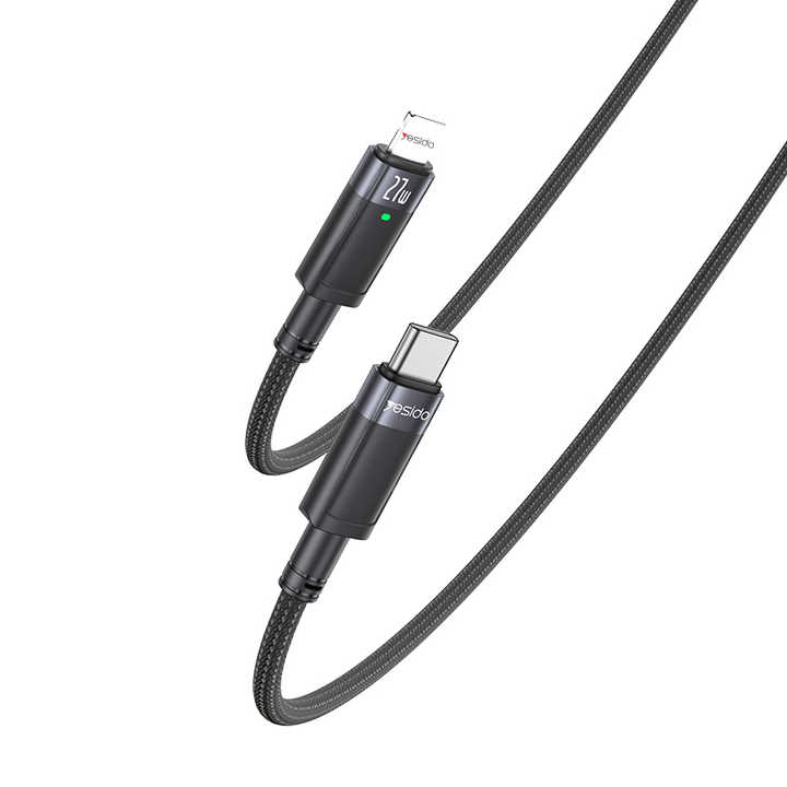 Yesido CA159 USB-C to Lightning Cable 27W with Auto Cut-Off - Fast Charging & Data Transfer - Black
