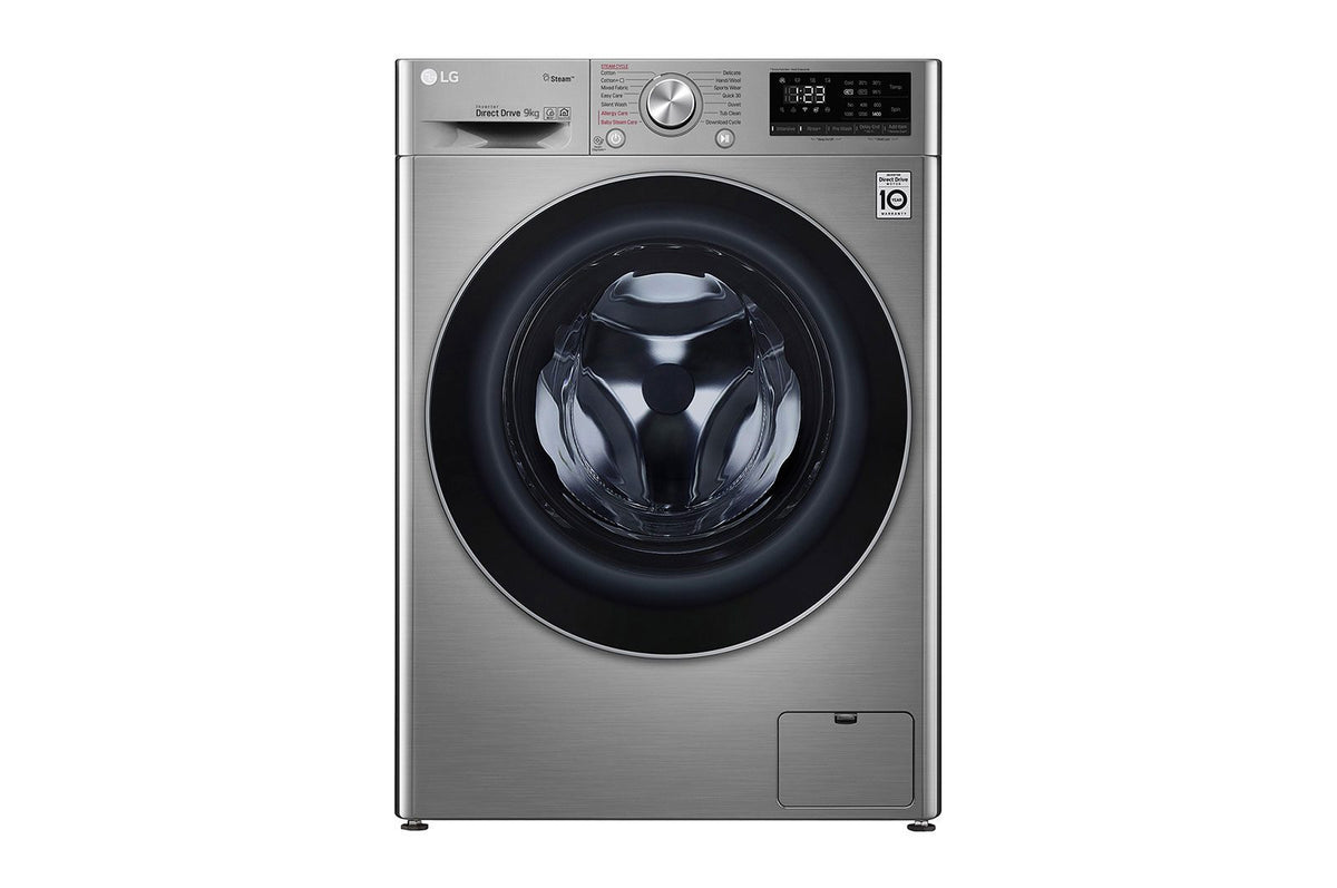 LG F4V5VYP2T 9kg Front Load Washing Machine – 1400 RPM, AI DD, Steam & ThinQ – View 1