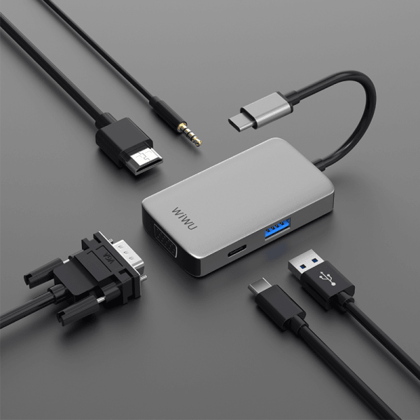 موزع USB-C 5 في 1 من WIWU ALPHA A513HVP - رمادي