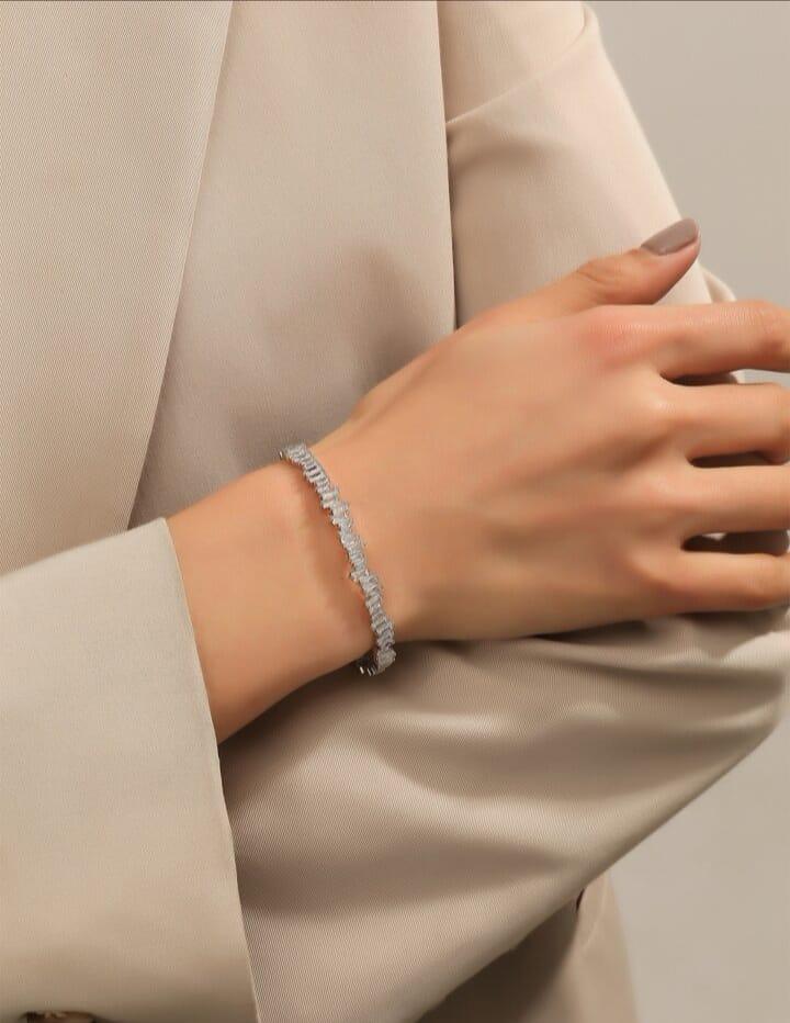 Open cubic zirconia decoration bracelet for women for party banquet wedding - Sliver