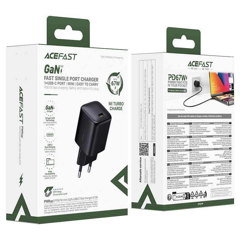 شاحن ACEFAST A134 GaN 67W USB-C سريع – قابس أوروبي
