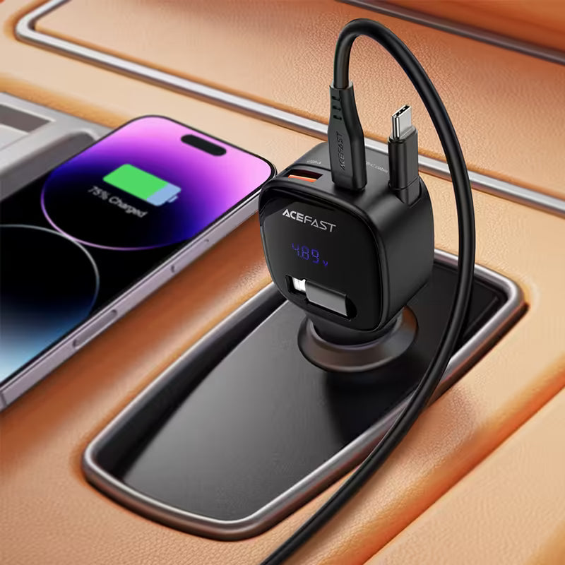 شاحن سيارة ACEFAST B17 سريع 95W مع كابل USB-C قابل للسحب