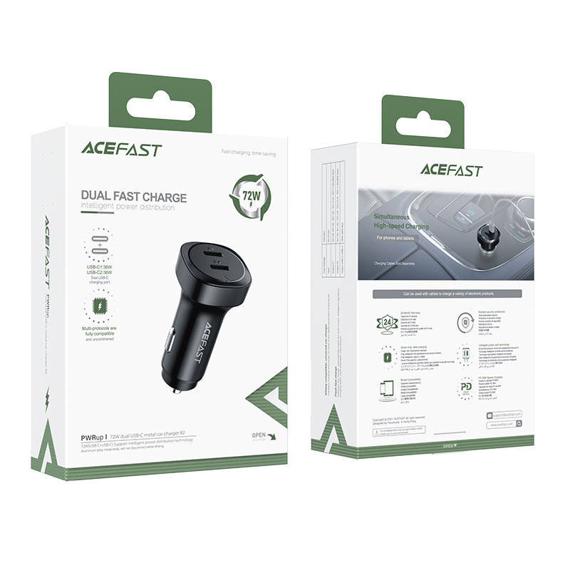ACEFAST B2 72W Dual USB-C Car Charger (2×USB-C 36W Each)