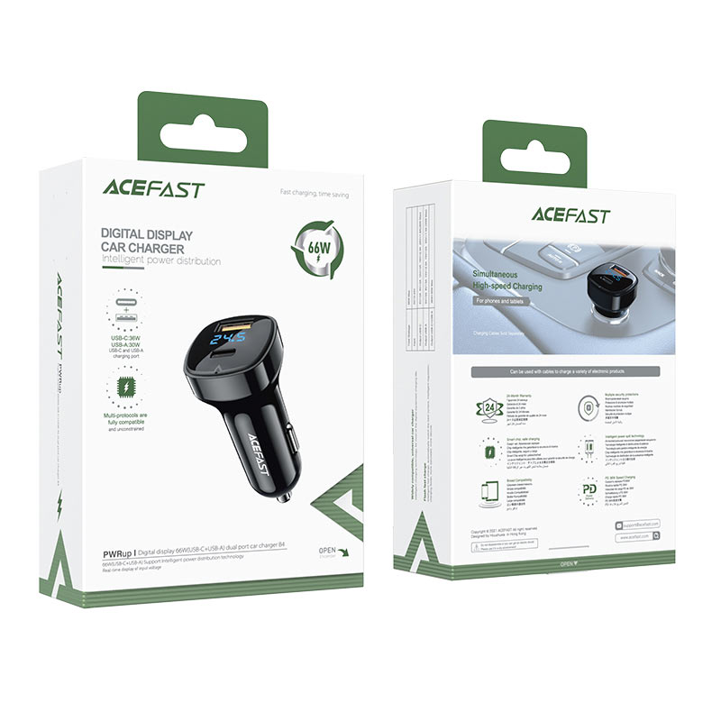 شاحن سيارة ACEFAST B4 66W USB-C + USB-A مع LED