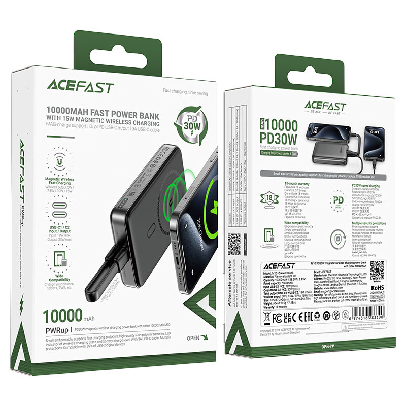 باور بنك ACEFAST M10 مغناطيسي 10000mAh شحن سريع 30W