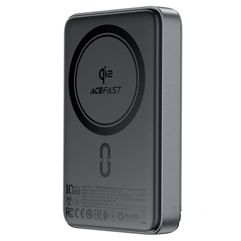 ACEFAST M11 Magnetic Wireless Power Bank 10000mAh – PD 30W | Qi2 Certified | Foldable Stand | USB-C | LED Indicator