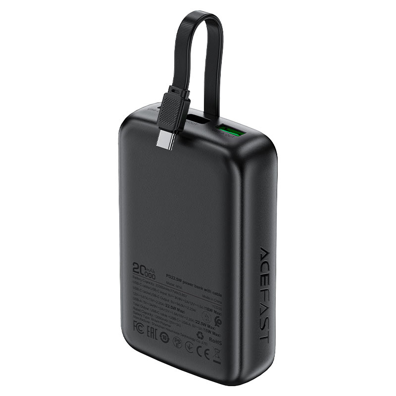 ACEFAST M14 Power Bank 20000mAh – PD 22.5W Fast Charge | Built-In USB-C Cable | USB-A | LED Display | Multiple Safety Protection