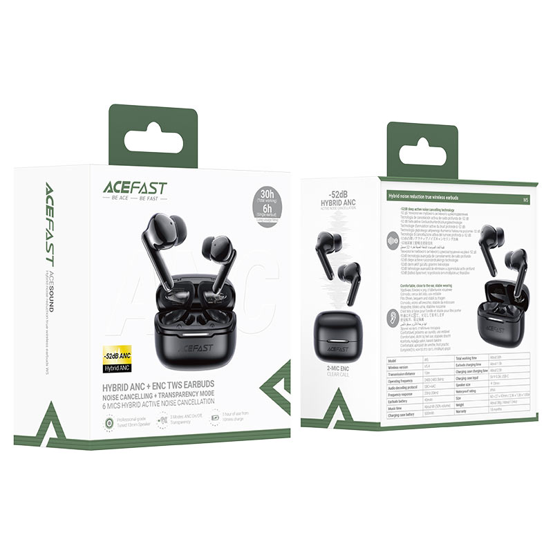 سماعات ACEFAST W5 ANC هجينة 6 ميكروفون بلوتوث 5.4