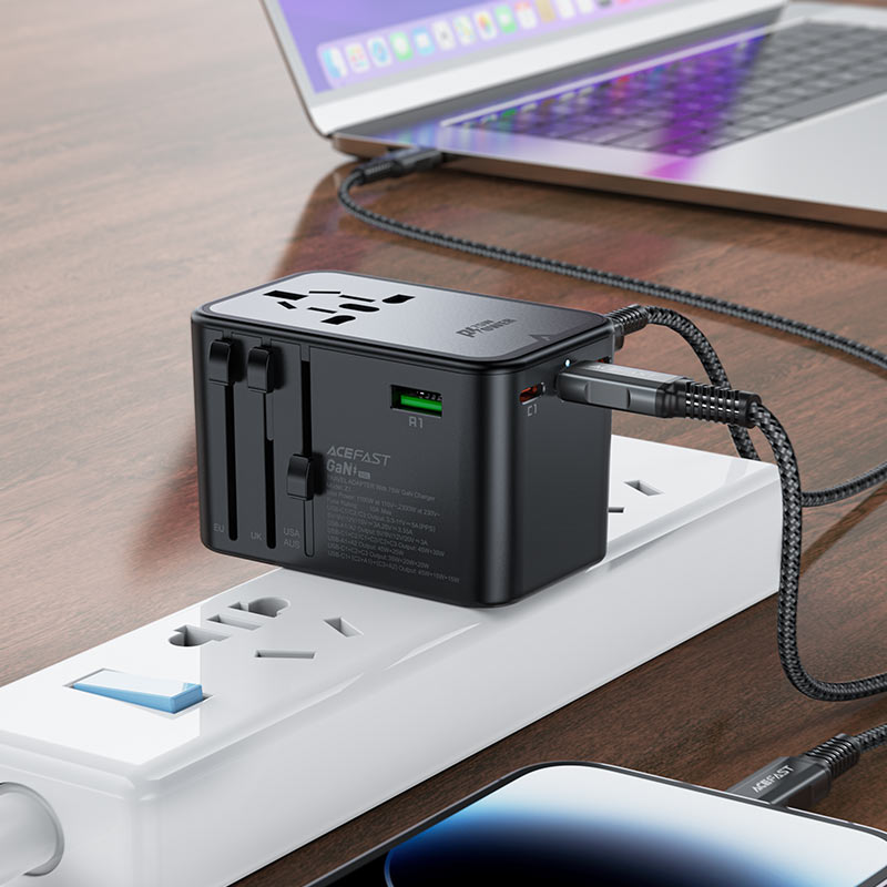 ACEFAST Z1 PD75W GaN Travel Adapter 2300W Universal (3×USB-C + 2×USB-A + AC)