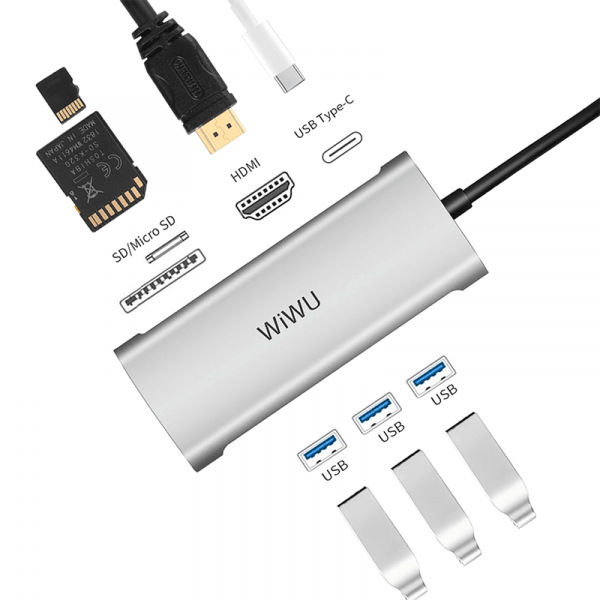 موزع WIWU ALPHA 7 في 1 USB-C A731HP - رمادي