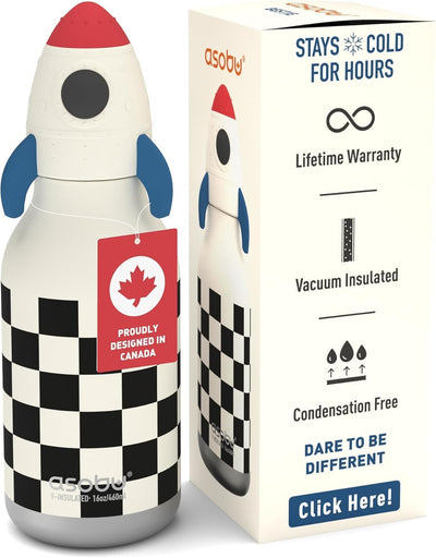 ASOBU Bestie Rocket Checker Kids Straw Bottle