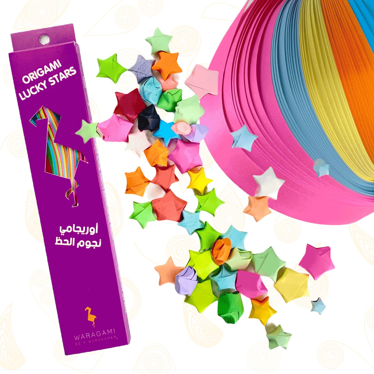 WARAGAMI Origami Lucky Stars Kit صندوق ورقامي نجوم الحظ الملونة بفن الأوريجامي
