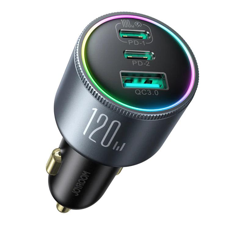 Joyroom JR-CCN07 120W 3-Port (2PD+1QC3.0) Car Charger - Dark Gray