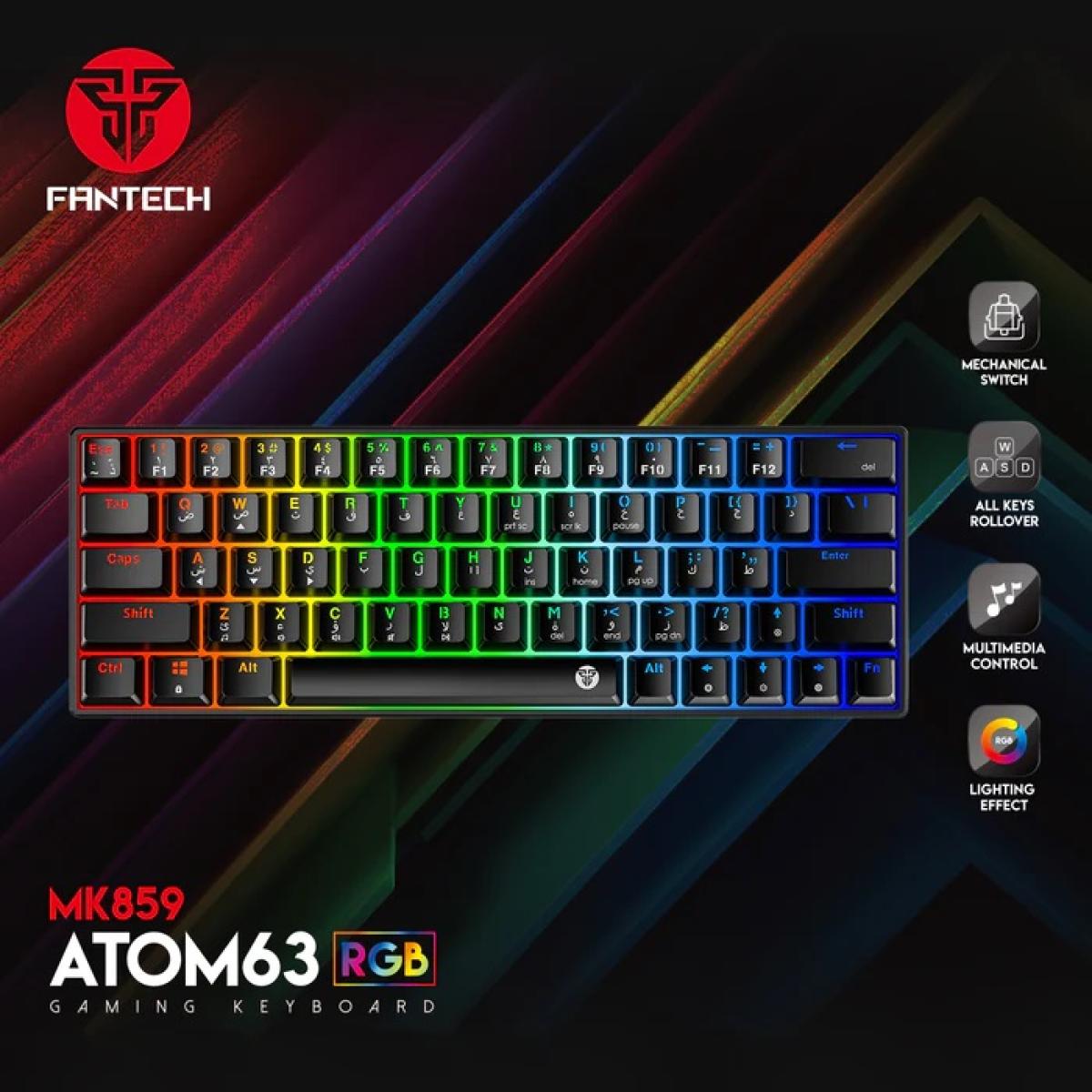 لوحة مفاتيح ميكانيكية للألعاب FANTECH WIRED RGB 60% Modular، قابلة للفصل من النوع C، أزرق/أسود (عربي)