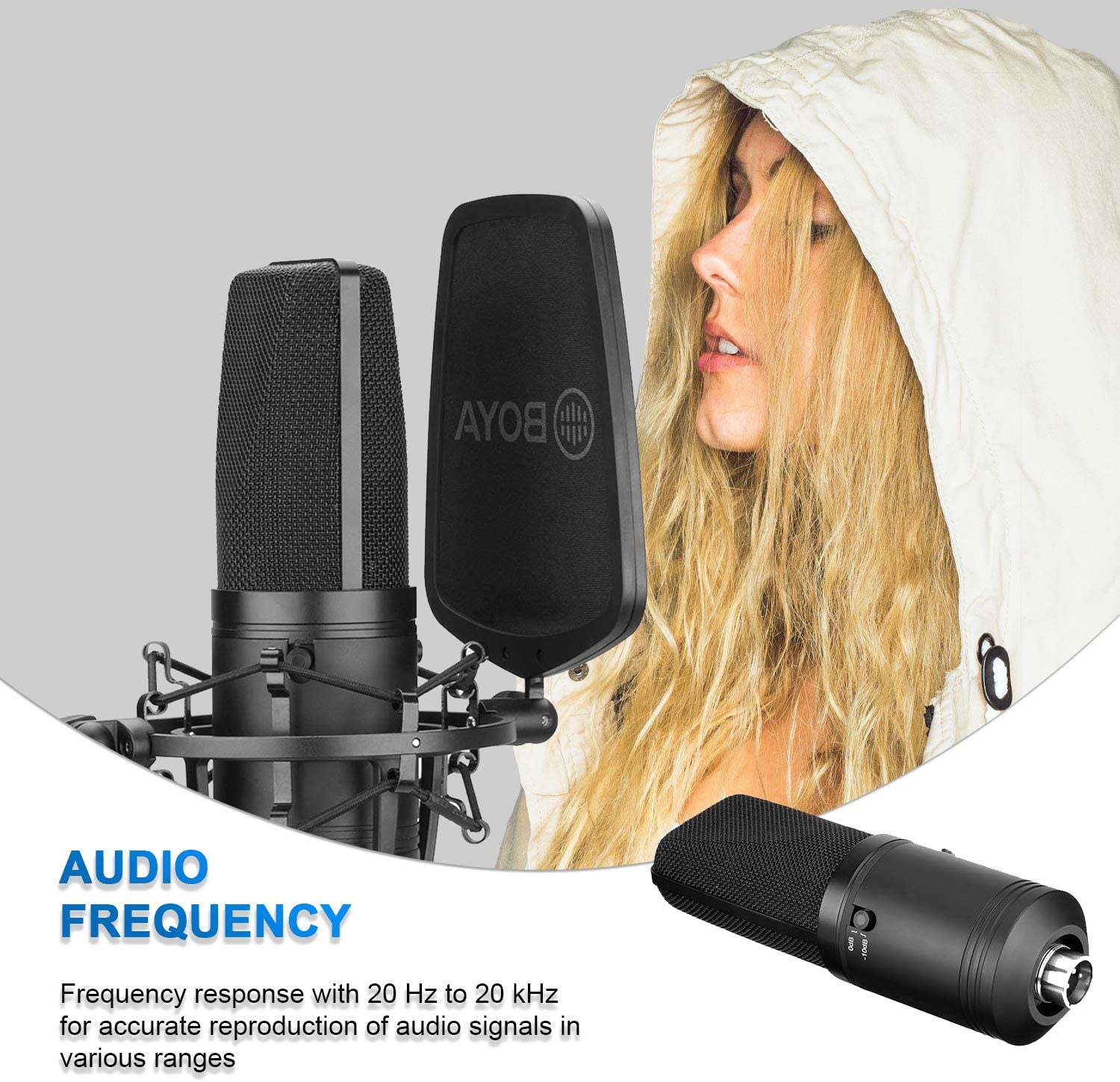 ميكروفون مكثف BOYA ذو غشاء كبير - أسود