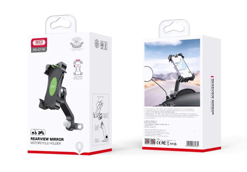 XO C118 Reflector holder type electric or motorized motorcycle 360° rotation mobile phone holder