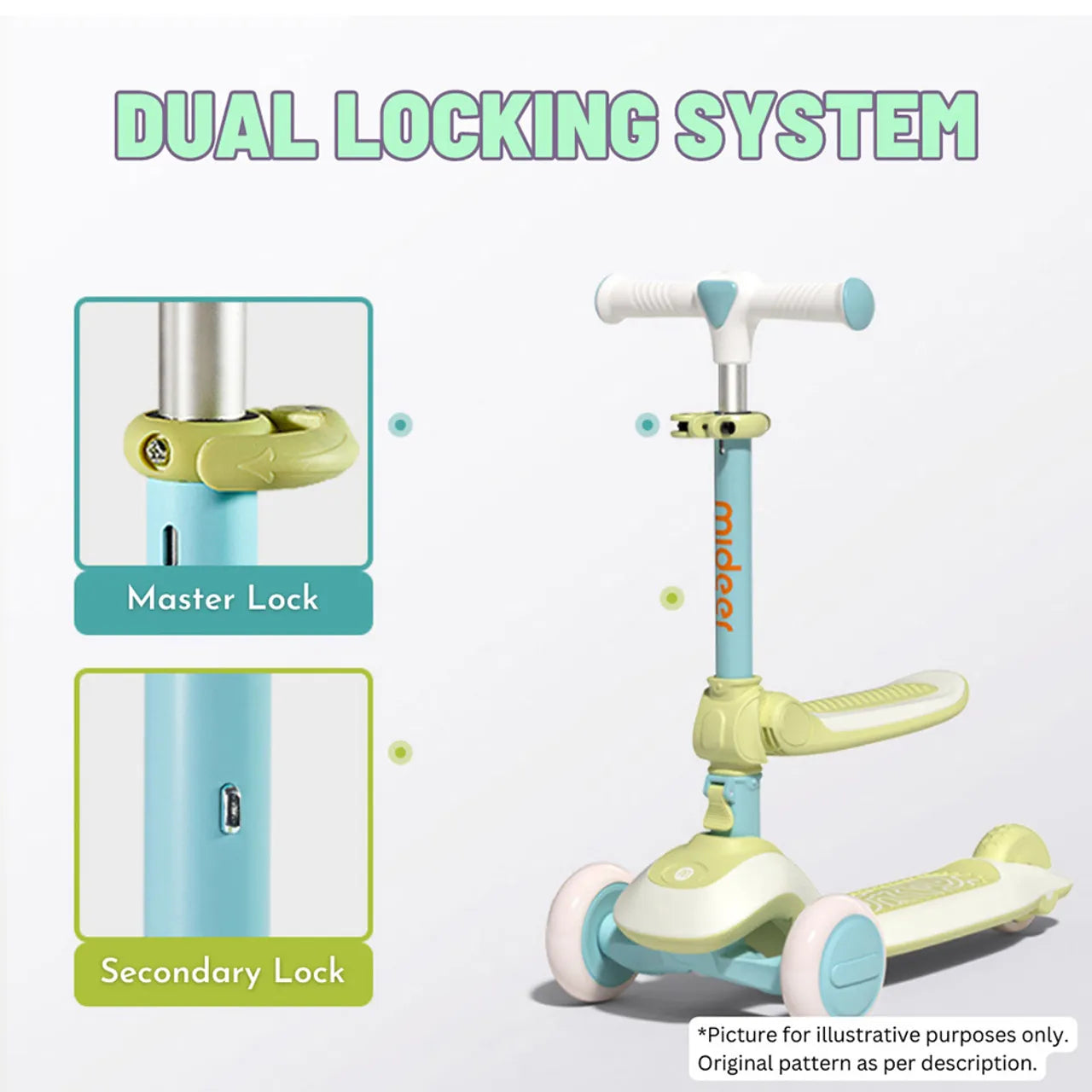 سكوتر ميدير للأطفال متعدد الاستخدامات من أجل المتعة والأمان - أخضر