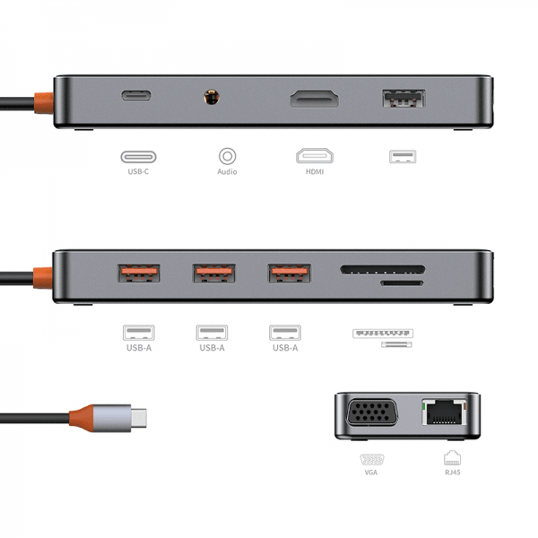 موزع USB-C شفاف 11 في 1 من WIWU CB011 - رمادي فضائي