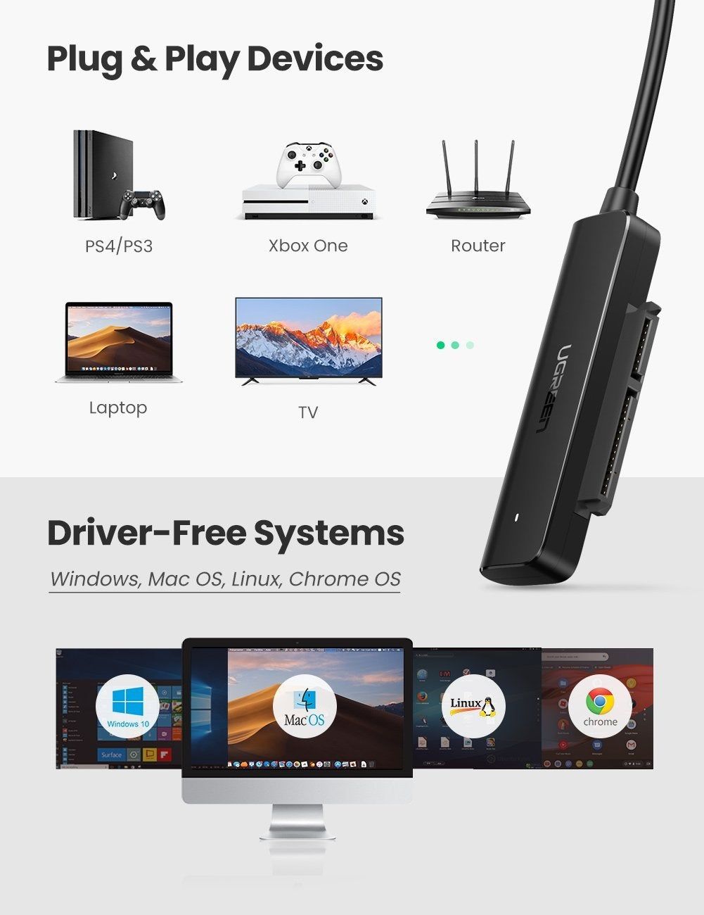 محول USB-A إلى SATA مقاس 2.5 بوصة من UGREEN بطول 50 سم 70609