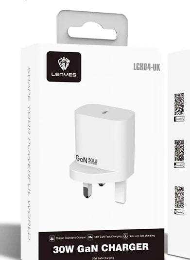 Lenyes LCH64-UK – 30W GaN Type-C Fast Charger (White, UK Plug)